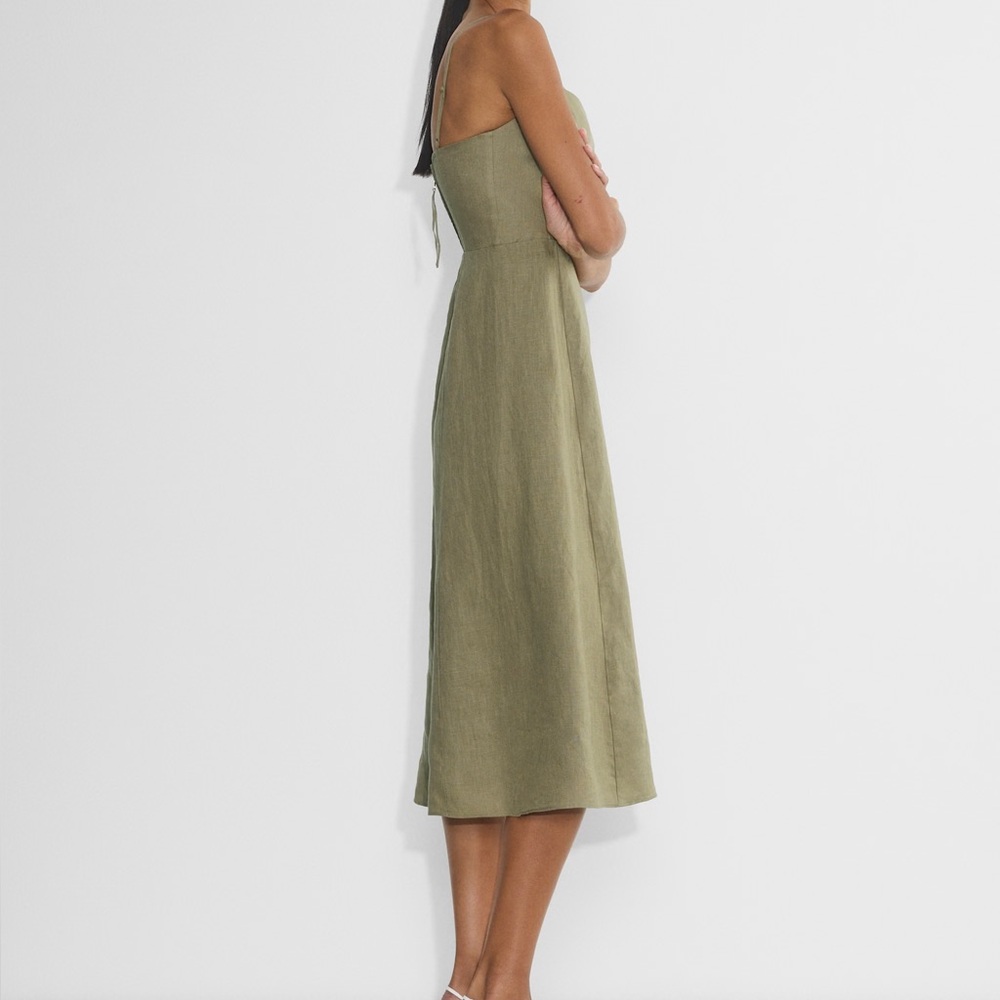 NWT Aritzia Barrafina Linen Dress in Sun-dried Olive 10 - Picture 4 of 8